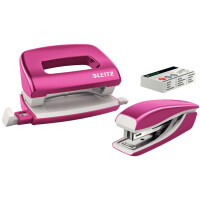 LEITZ Heftgerät- & Locher-Set Mini NeXXt WOW, pink