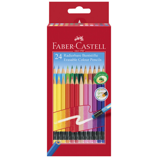 FABER-CASTELL Buntstifte radierbar, 24er Kartonetui