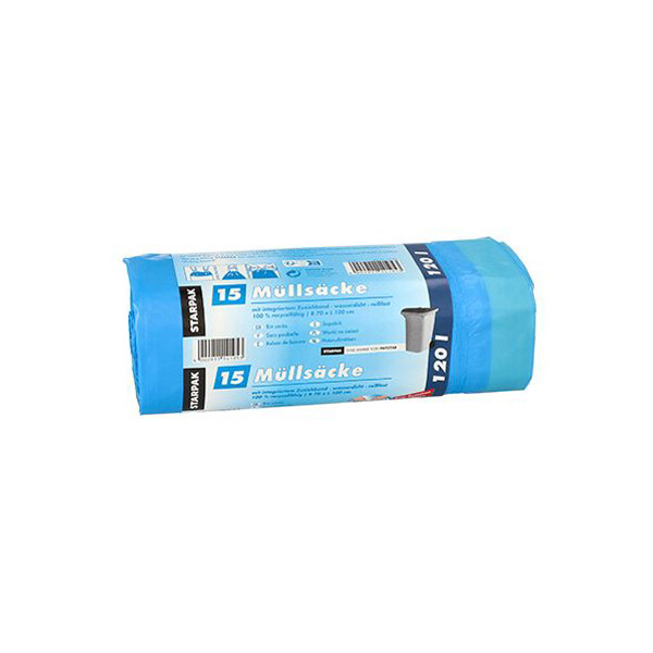 STARPAK M&uuml;lls&auml;cke LDPE, mit Zugband, 120 Liter, blau