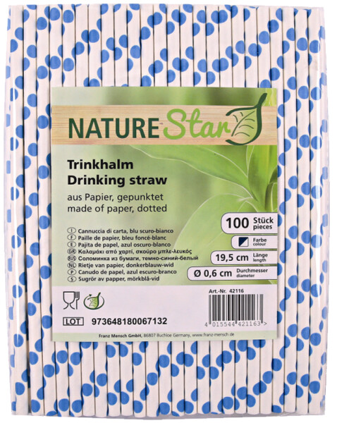 NATURE Star Papier-Trinkhalm, 197 mm, dunkelblau weiß
