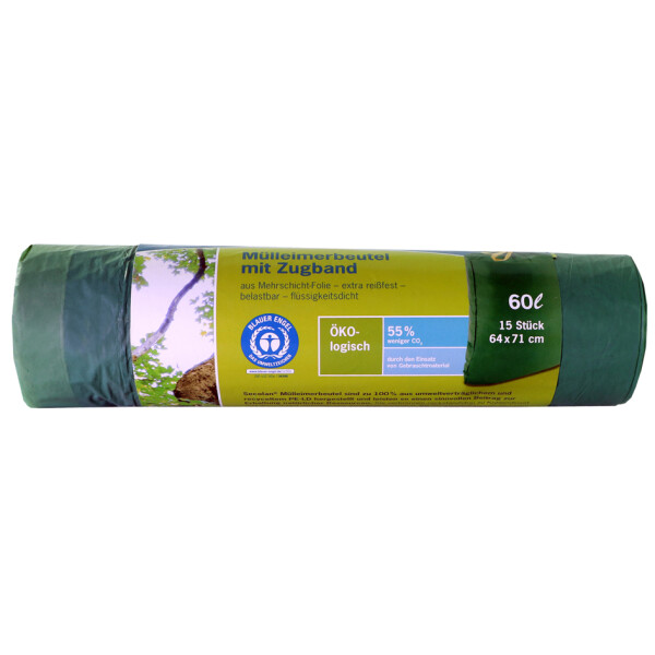 Secolan M&uuml;lleimerbeutel, mit Zugband, naturwei&szlig;, 28 my