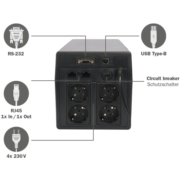 DIGITUS USV-Anlage Line-Interactive, 1.000 VA, 600 Watt
