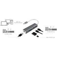 LogiLink USB-C 3.0 Hub + Kartenleser, 3-Port, grau