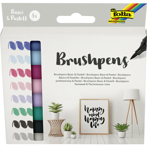 folia Pinselstift Brush Pens "Basic & Pastell", 8er Set