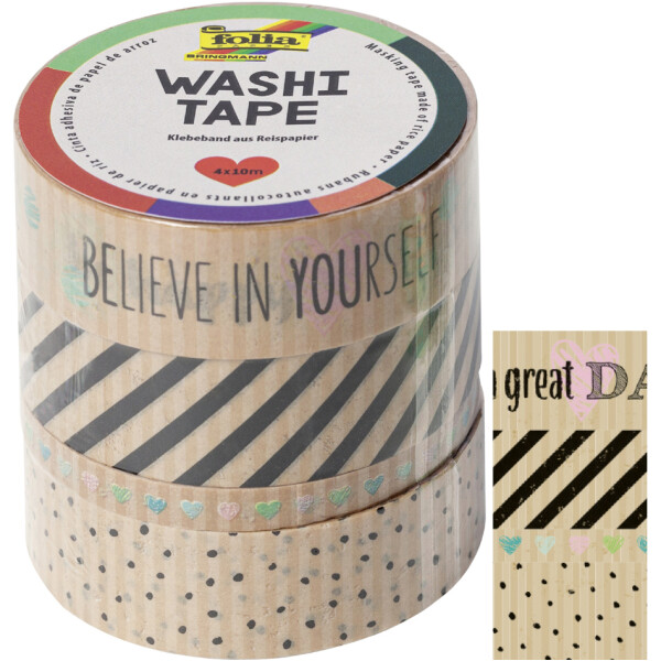 folia Deko-Klebeband Washi-Tape KRAFTPAPIER I, 4er Set