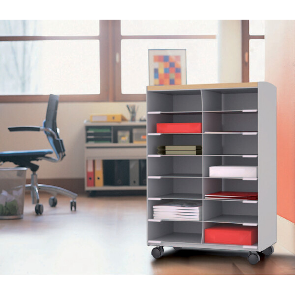 PAPERFLOW Rollwagen, 9 Fächer, grau buche