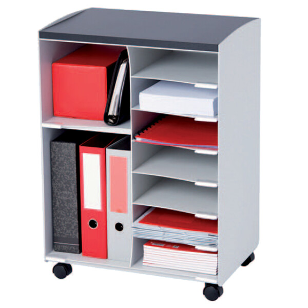 PAPERFLOW Rollwagen, 9 Fächer, grau buche