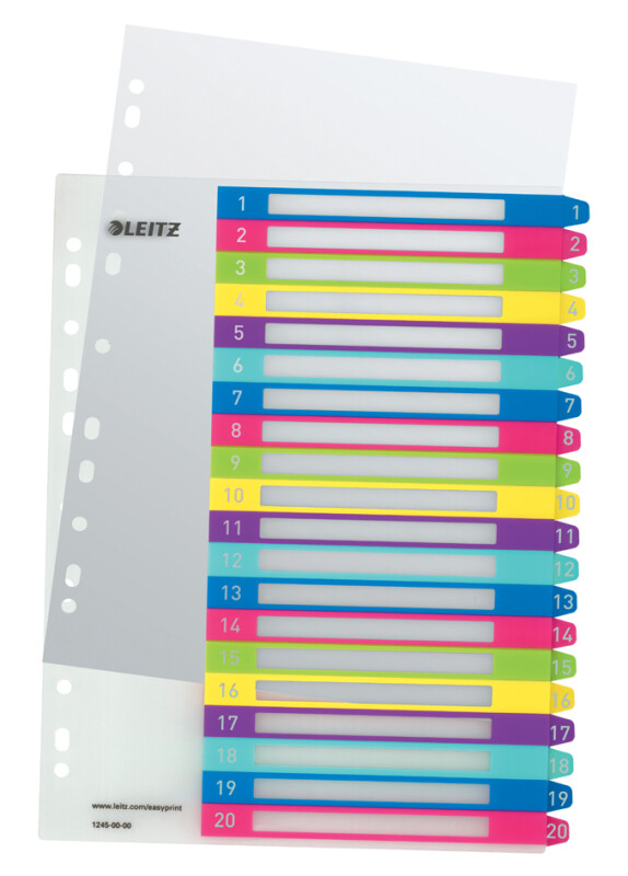LEITZ Kunststoff-Register WOW, Zahlen, A4 Überbreite, 1-20