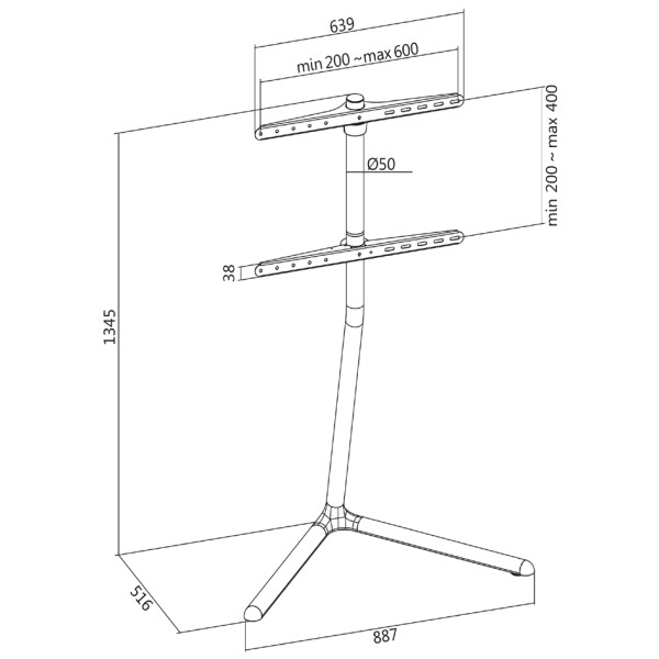 LogiLink TV-Ständer, für 124,46 - 177,80 cm, V-Fuß, schwarz