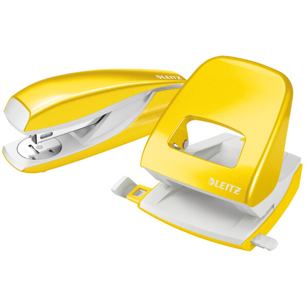 LEITZ Heftgerät- & Locher-Set Nexxt WOW, gelb-metallic