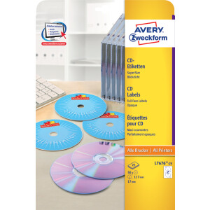 AVERY Zweckform CD-Etiketten SuperSize, weiß, glänzend
