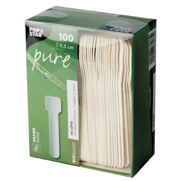 PAPSTAR Papier-Eisl&ouml;ffel "pure", L&auml;nge: 95 mm, wei&szlig;
