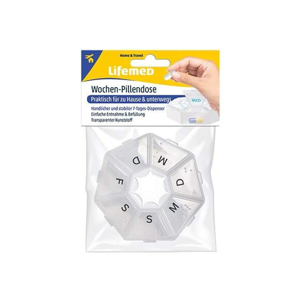 Lifemed Wochen-Pillendose, Kunststoff, transparent blau