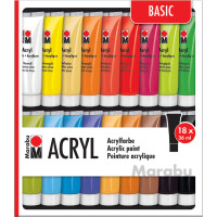 Marabu Acrylfarben-Set, 18 x 12 ml, farbig sortiert