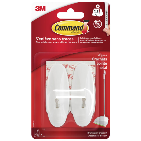 3M Command Draht-Haken, Kunststoff Metall, weiß, Größe: S