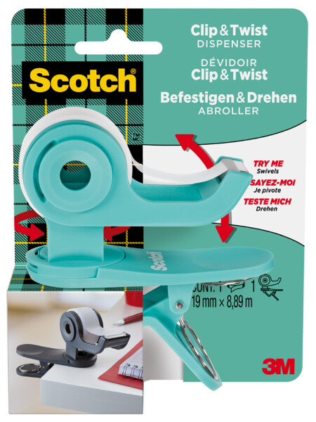 Scotch Handabroller Clip & Twist, dunkelgrau, bestückt