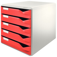 LEITZ Schubladenbox Post-Set, 5 Schübe, lichtgrau rot