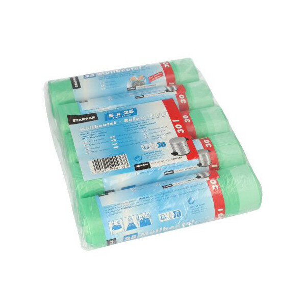 STARPAK M&uuml;lleimerbeutel HDPE, mit Zugband, 30 Liter, gr&uuml;n