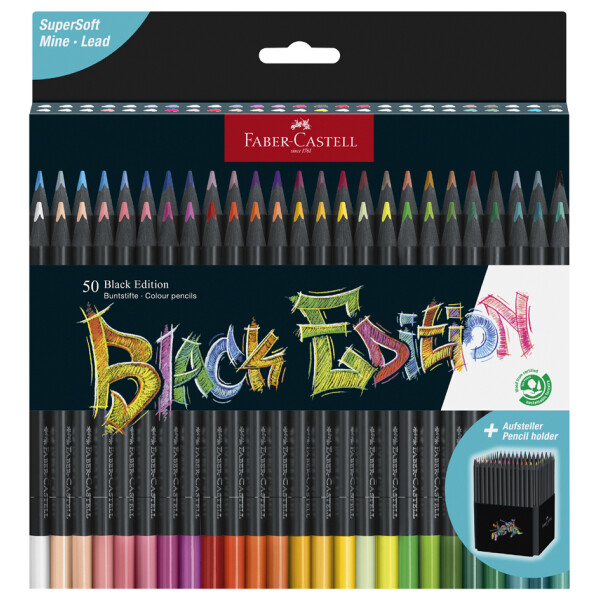 FABER-CASTELL Dreikant-Buntstifte Black Edition, 36er Etui