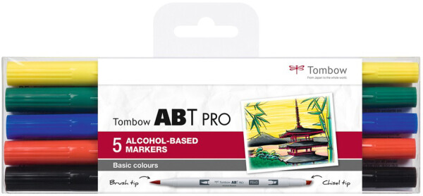 Tombow Marker ABT PRO, alkoholbasiert, 5er Set Basic Colors