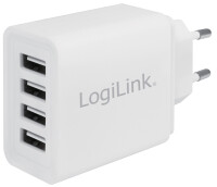 LogiLink USB-Adapterstecker, 4x USB, 24 Watt, weiß