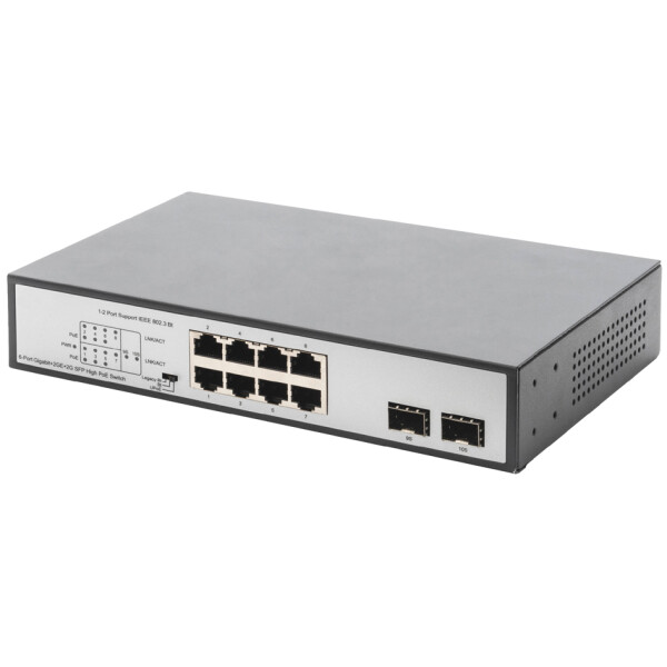 DIGITUS 19" Gigabit PoE Switch, 8-Port, Unmanaged, 2 Uplinks