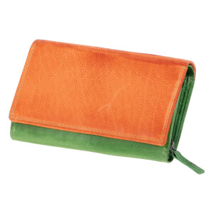 MIKA Damengeldbörse, aus Leder, grün-orange