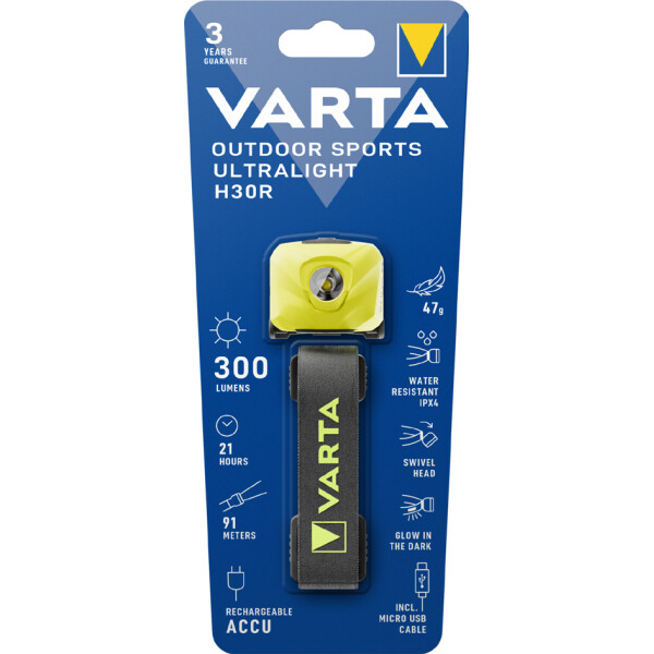 VARTA Kopflampe Outdoor Sports Ultralight H30R, gelb
